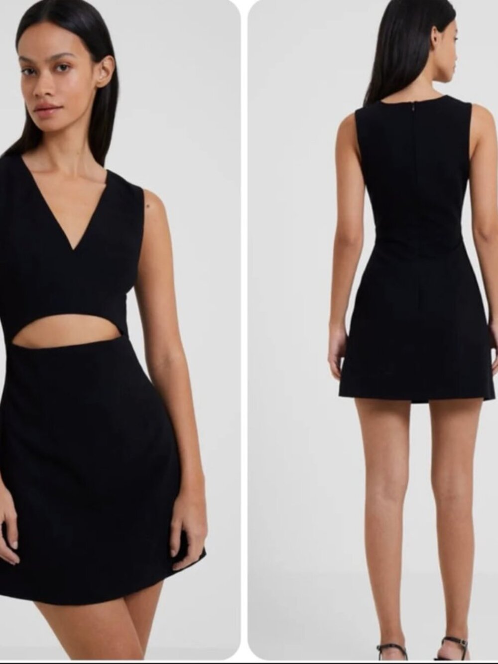 French Connection Black Cut Out Mini Dress Bodycon Long Sleeve Night Out